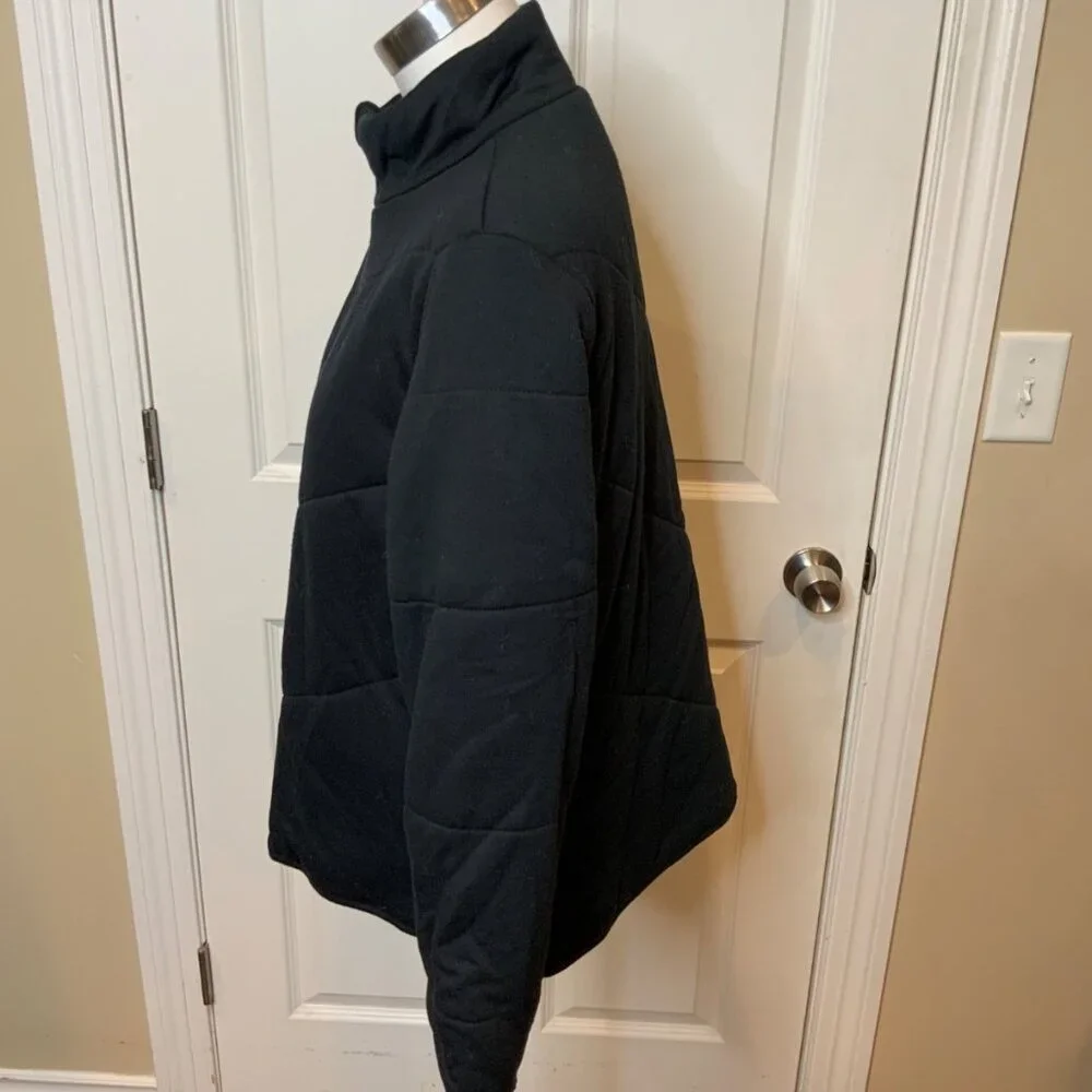 Three Dots Black Quilted Step Hem Knit Zip-Up Jacket, Size XL, NWT!  Size XL